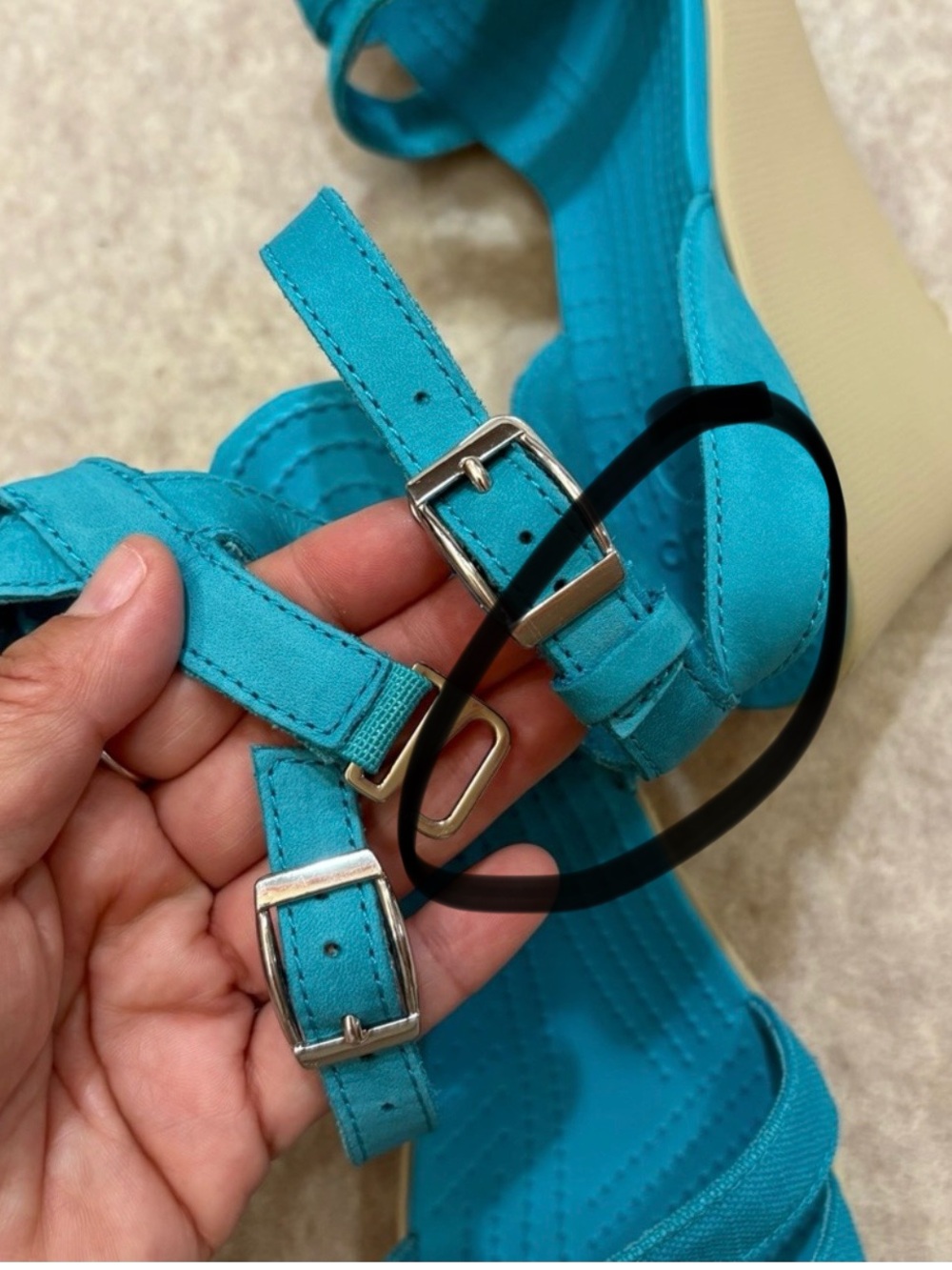 CROCS Leigh II Double Strap Wedge Comfort Sandal Teal Turquoise Womens size 8 - Picture 14 of 14